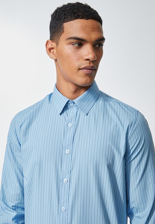Superbalist - Jos slim fit long sleeve stripe shirt - blue & black 