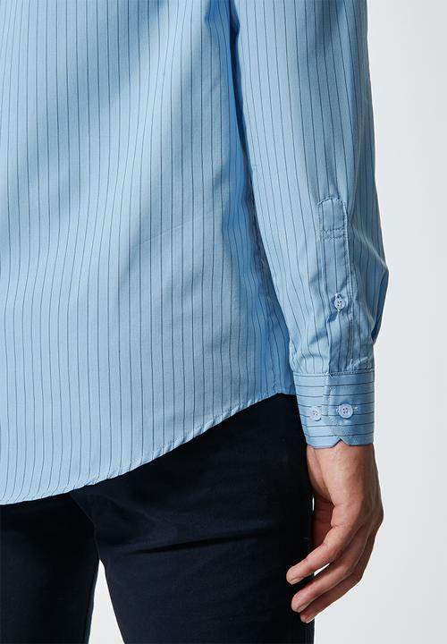 Superbalist - Jos slim fit long sleeve stripe shirt - blue & black 