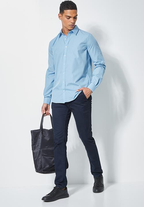 Superbalist - Jos slim fit long sleeve stripe shirt - blue & black 