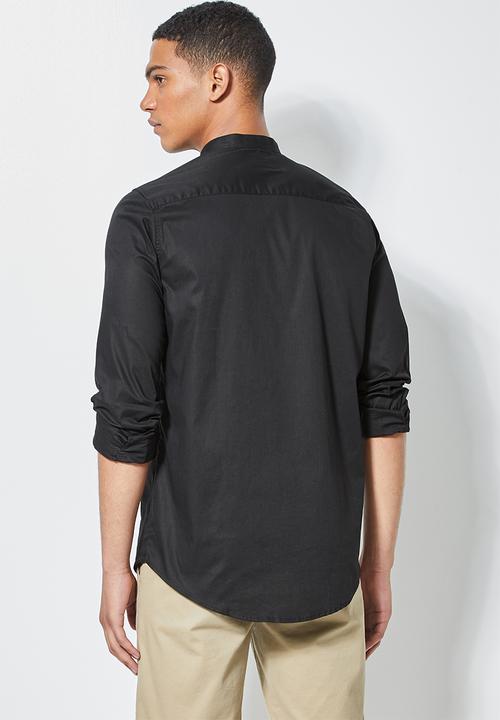 Superbalist - Wu slim stretch mandarin shirt - black