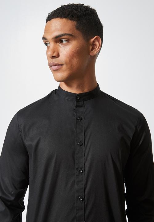 Superbalist - Wu slim stretch mandarin shirt - black