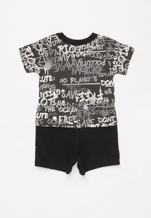 Quimby - Baby boys printed romper - black & grey 