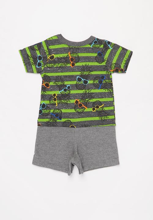 Quimby - Baby boys printed romper - grey & green 