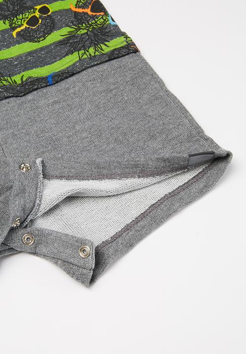 Quimby - Baby boys printed romper - grey & green 