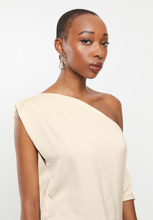 VELVET - Satin draped shoulder asymmetric blouse - neutral 