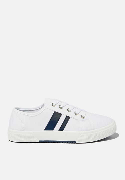 Cotton On - Lisa lace up plimsoll - white navy stripe