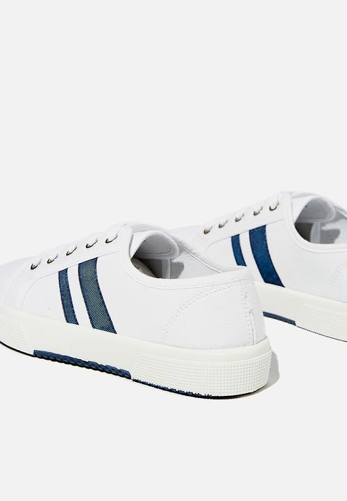 Cotton On - Lisa lace up plimsoll - white navy stripe