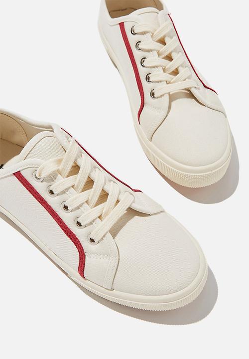 Cotton On - Lisa lace up plimsoll - ecru red contrast stripe