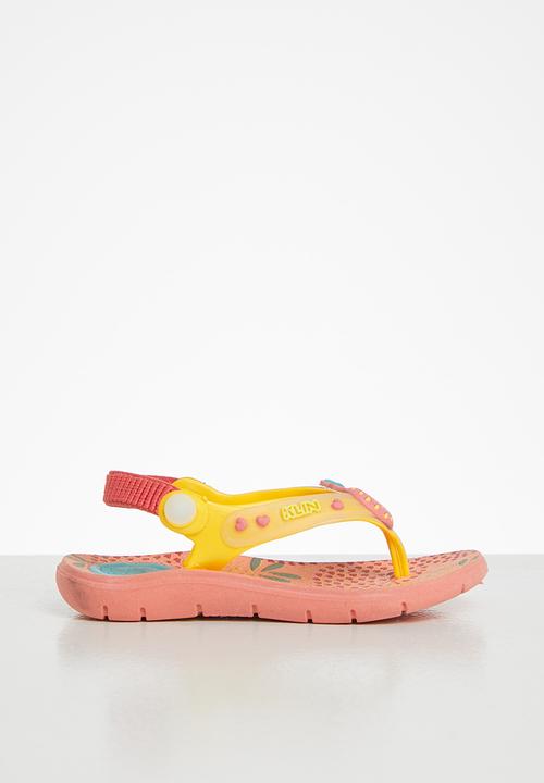 Klin - Aqua print sandal - coral & yellow