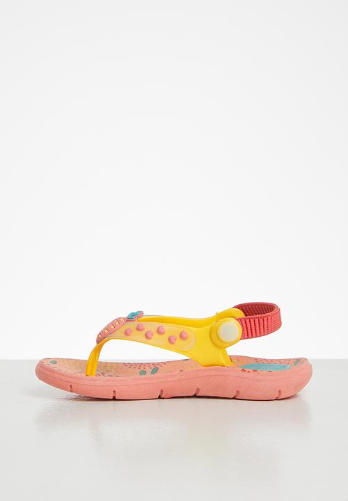 Klin - Aqua print sandal - coral & yellow