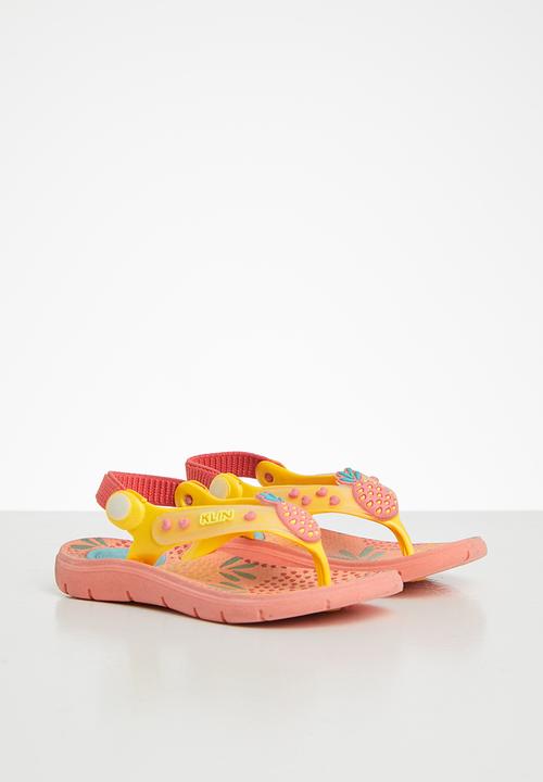 Klin - Aqua print sandal - coral & yellow