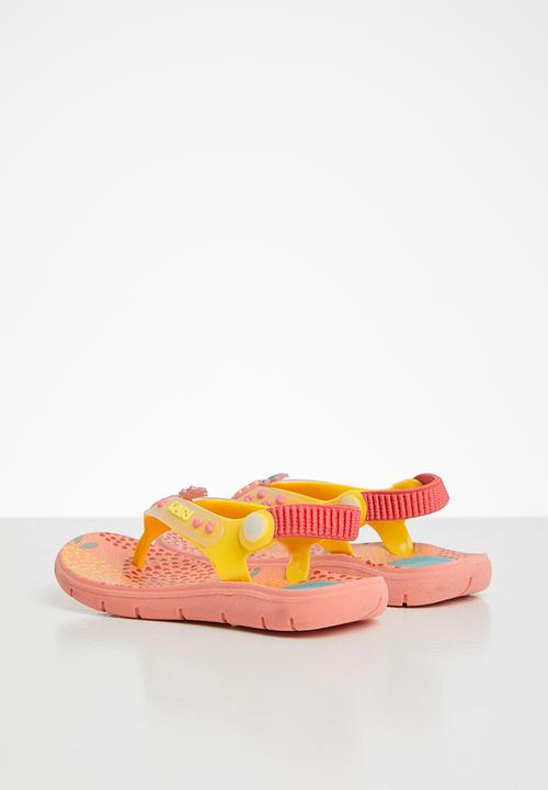 Klin - Aqua print sandal - coral & yellow