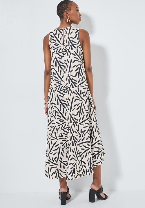 Superbalist - Hi neck trapeze dress - white marker print
