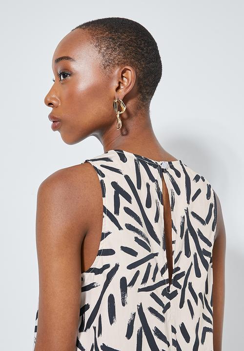 Superbalist - Hi neck trapeze dress - white marker print
