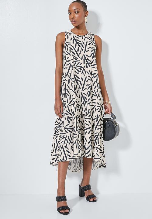 Superbalist - Hi neck trapeze dress - white marker print