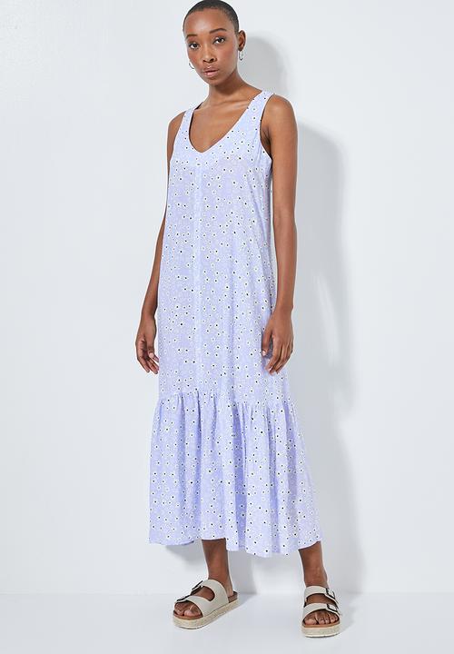 Superbalist - V-back tiered dress - blue & white