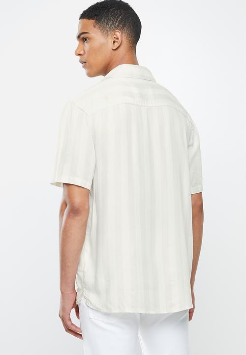 Cotton On - Textured short sleeve shirt - stone & white