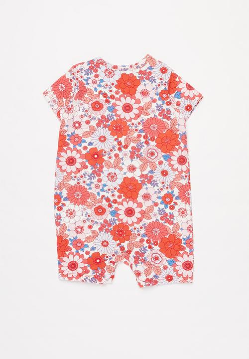 Cotton On - 2 pack short sleeve snap romper - floral & stripe