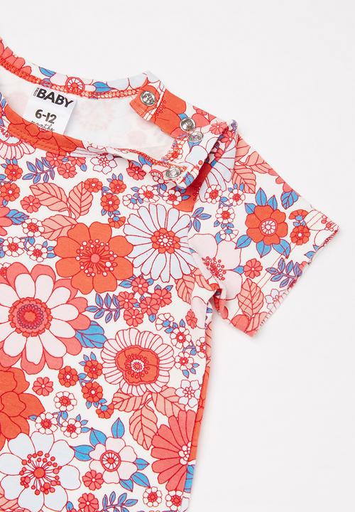 Cotton On - 2 pack short sleeve snap romper - floral & stripe