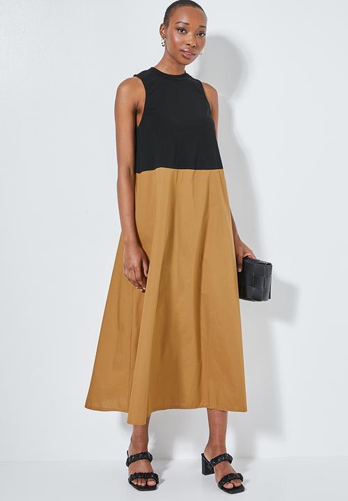 Superbalist - Combo fabric colomn dress - black & tobacco