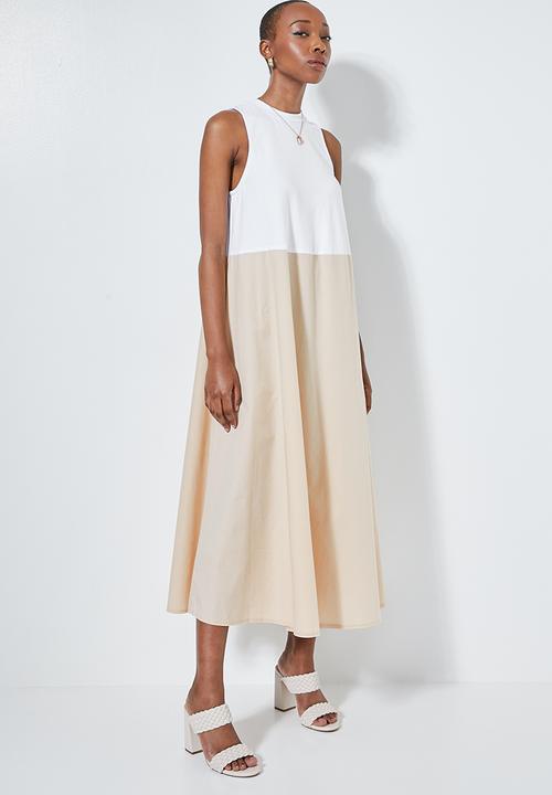 Superbalist - Combo fabric colomn dress - white & stone