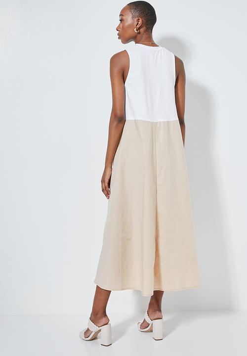 Superbalist - Combo fabric colomn dress - white & stone