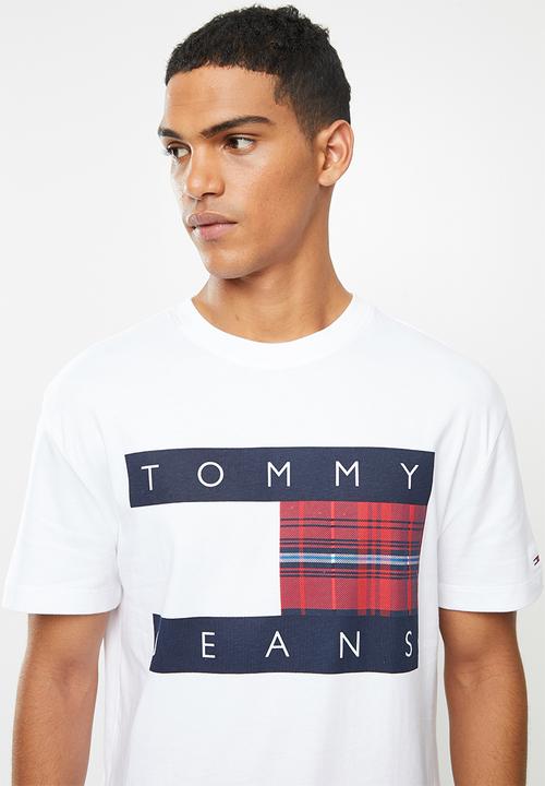 Tommy Hilfiger - Tjm plaid centre flag tee - white