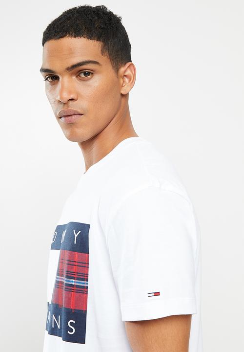 Tommy Hilfiger - Tjm plaid centre flag tee - white