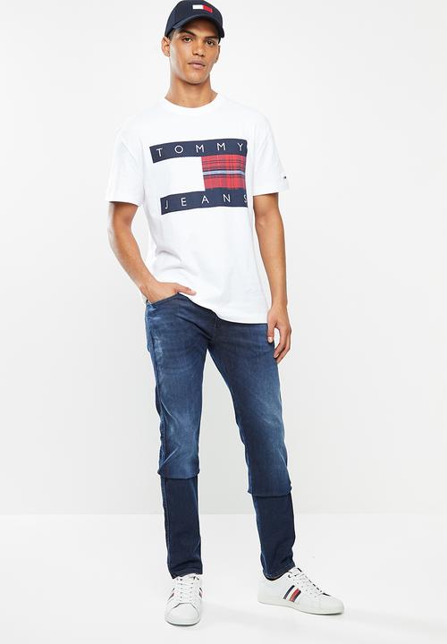 Tommy Hilfiger - Tjm plaid centre flag tee - white