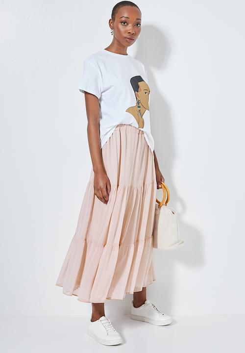 Superbalist - Tiered midi skirt - light pink 