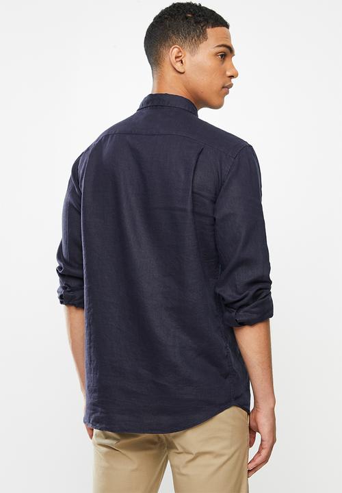 POLO - Lex plain linen custom fit shirt - navy