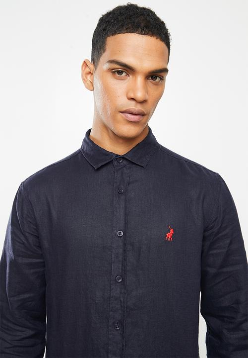 POLO - Lex plain linen custom fit shirt - navy