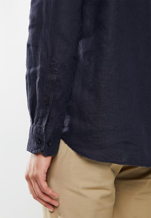 POLO - Lex plain linen custom fit shirt - navy
