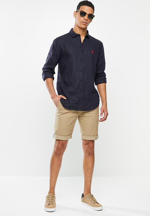POLO - Lex plain linen custom fit shirt - navy