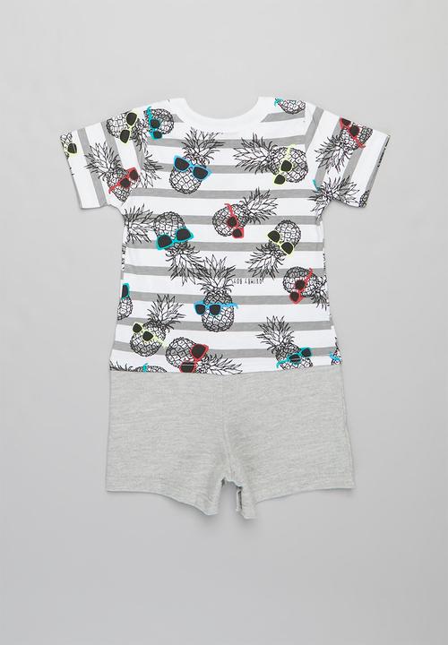Quimby - Baby boys printed romper - grey & white 