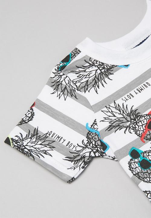 Quimby - Baby boys printed romper - grey & white 