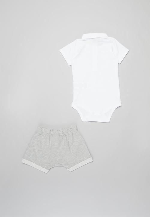 Quimby - Boys bodysuit & sweat shorts set - white & grey