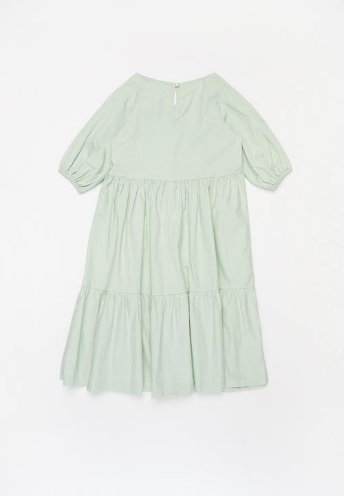 Superbalist - Girls puff sleeve tiered dress - green
