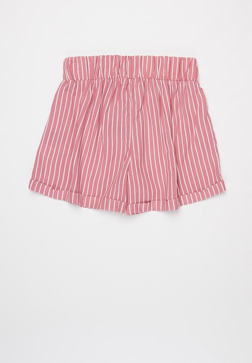Rebel Republic - Girls elasticated waistband shorts - pink & white 