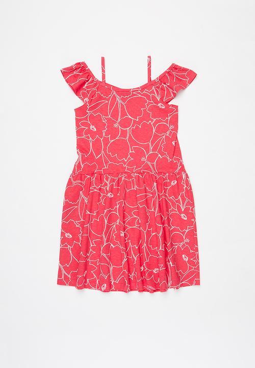 Bee Loop - Floral shoulder dress - pink & white