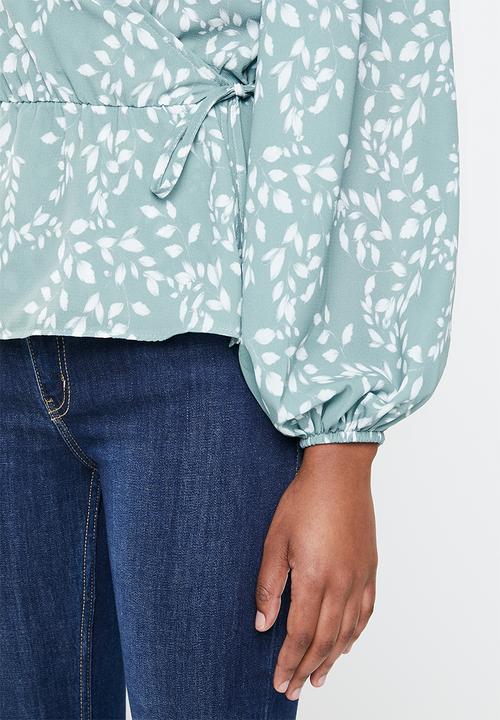 edit - Balloon sleeve wrap  blouse - teal 