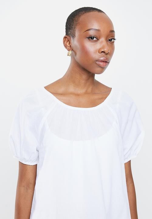 edit - Voile puff sleeves blouse - white 