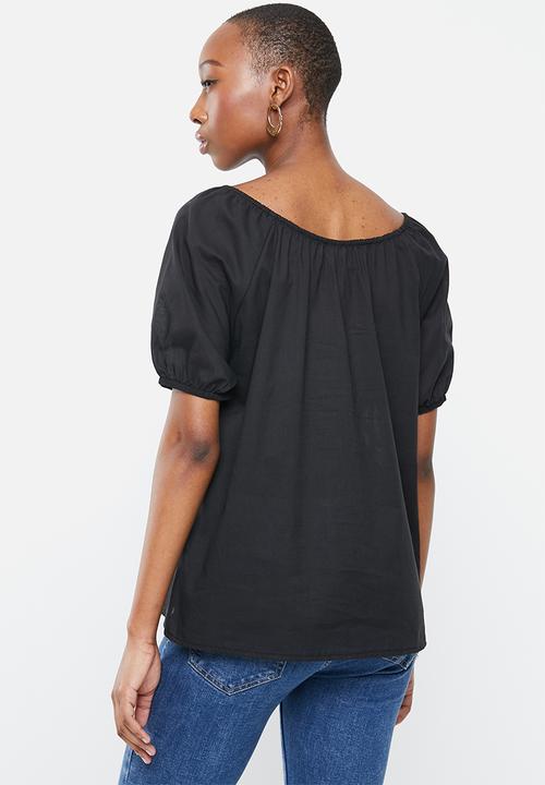 edit - Voile puff sleeve blouse - black