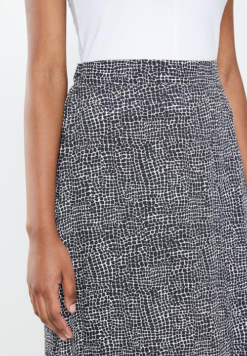 edit - Pull on slit midi skirt - black & white 