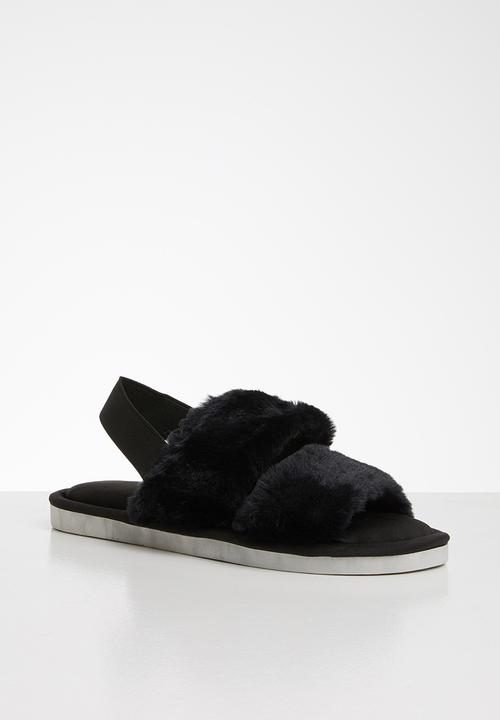 Seduction - Faux fur slipper - black