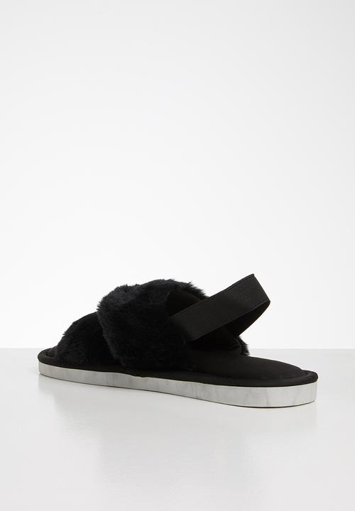 Seduction - Faux fur slipper - black