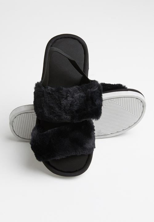 Seduction - Faux fur slipper - black