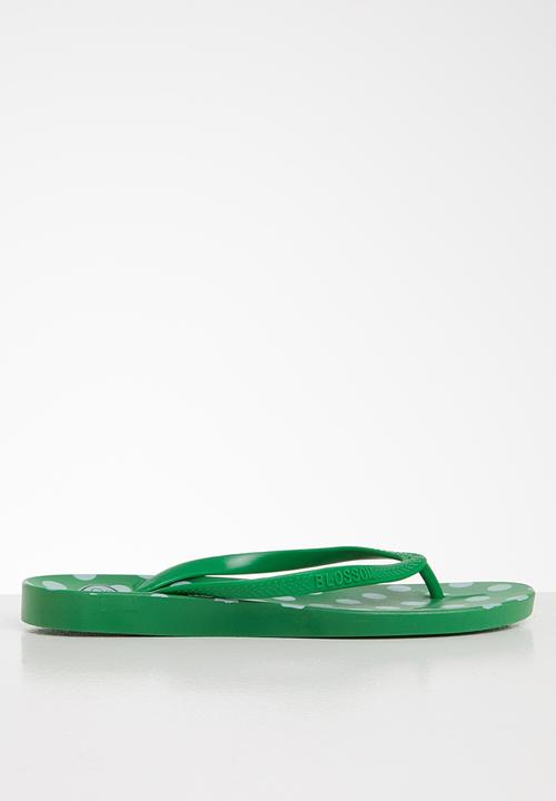 Blossom Girl - Polka dot flip flop - green & white