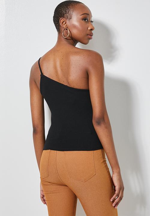 Superbalist - Rib thin strappy one shoulder top - black