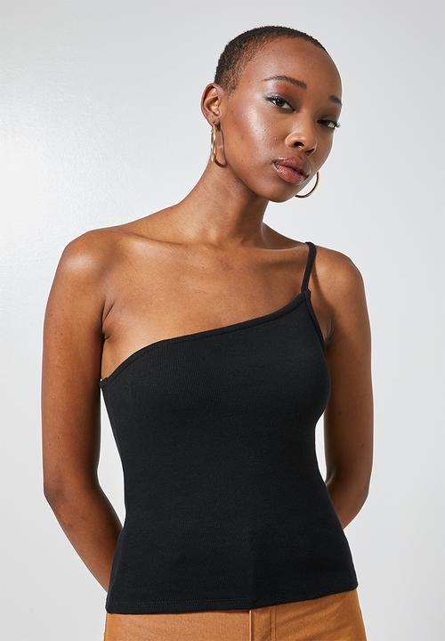 Superbalist - Rib thin strappy one shoulder top - black